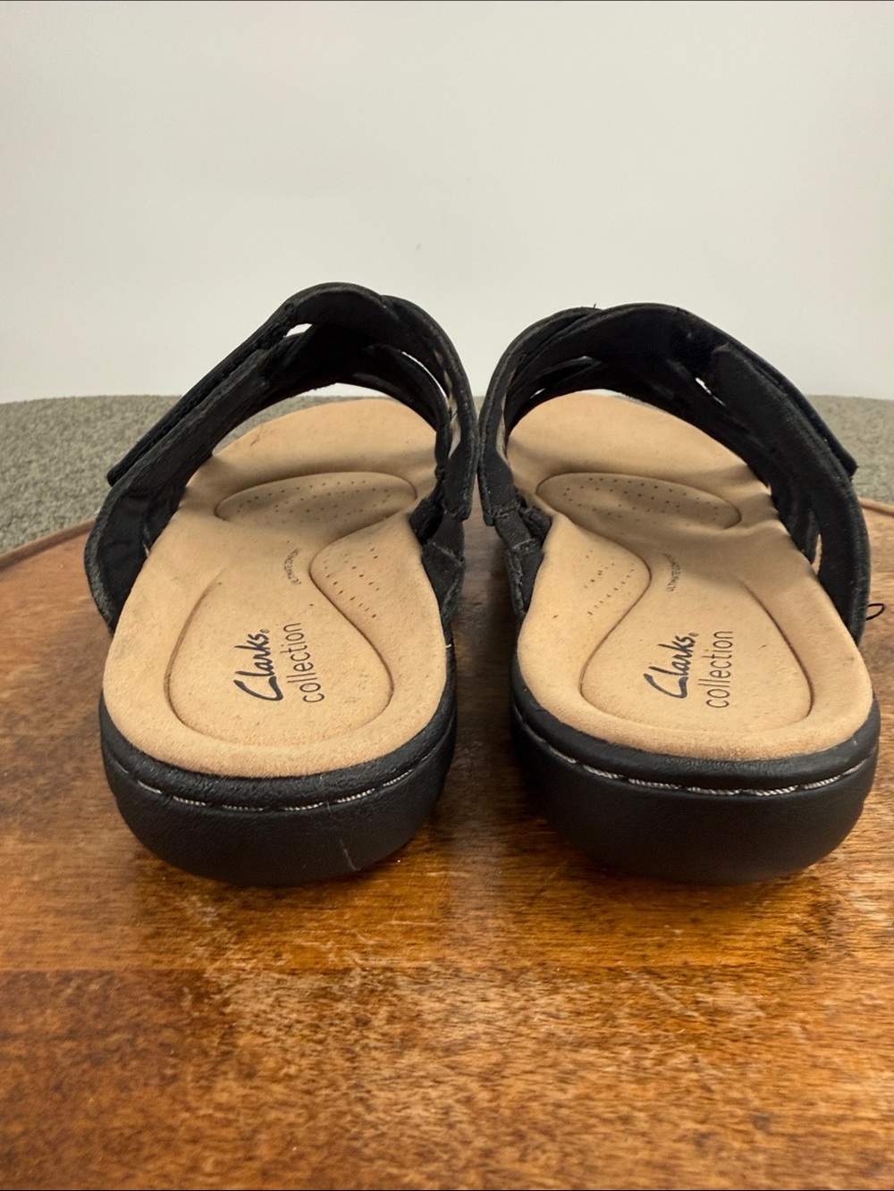 Clarks Collection Sandals Wm 9 Wide Laurieann Bali Slide Black Leather Comfort - Picture 5 of 14